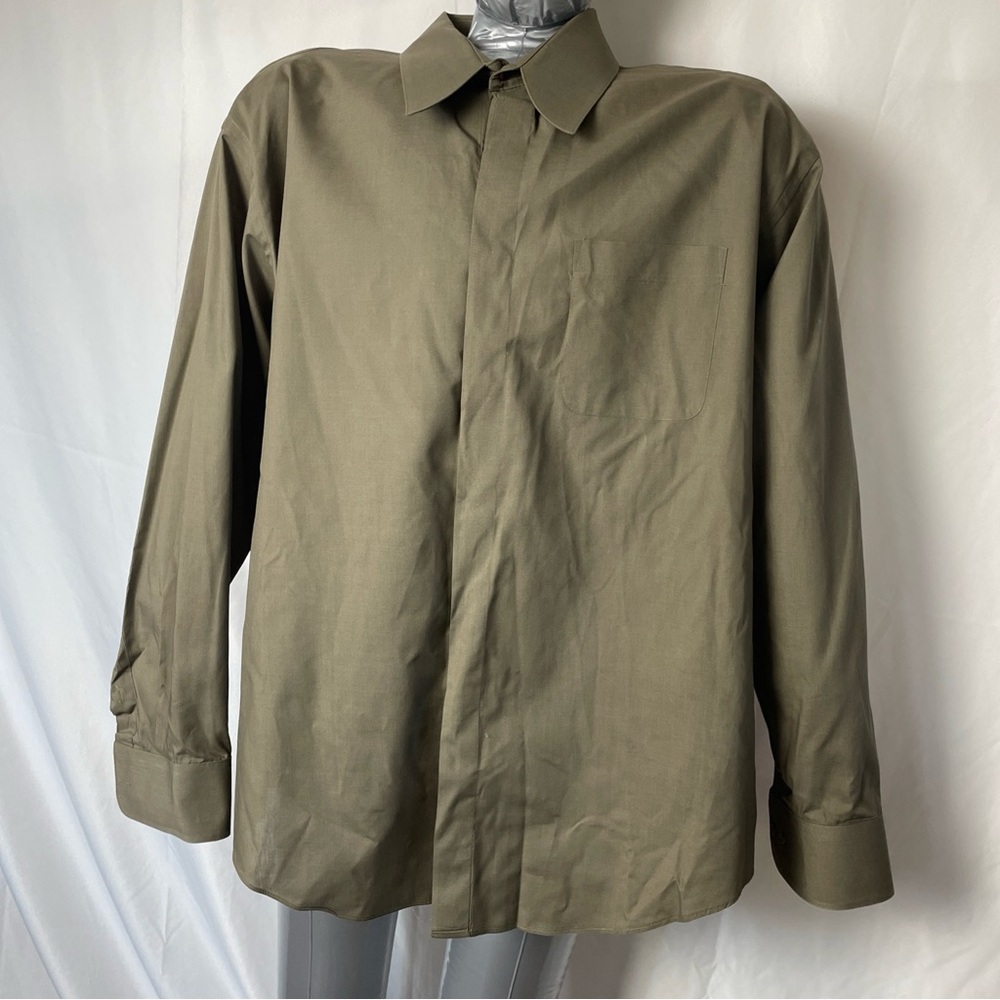 Diamante Olive Greenish Gray Long Sleeve Shirt Button Down